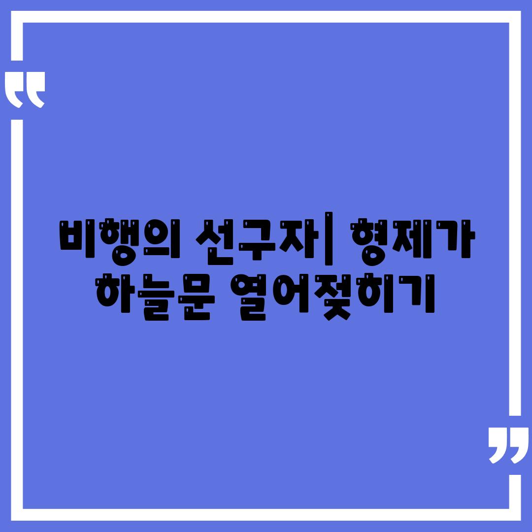 비행의 선구자| 형제가 하늘문 열어젖히기