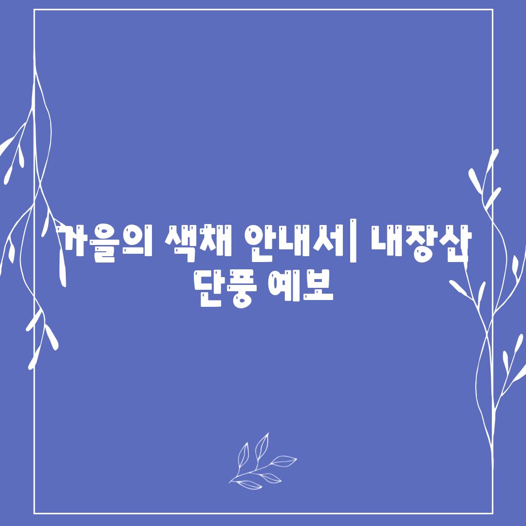 가을의 색채 안내서| 내장산 단풍 예보