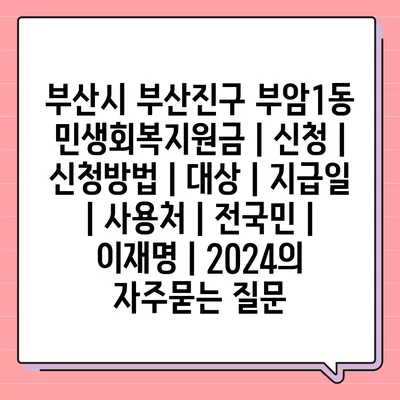 부산시 부산진구 부암1동 민생회복지원금 | 신청 | 신청방법 | 대상 | 지급일 | 사용처 | 전국민 | 이재명 | 2024