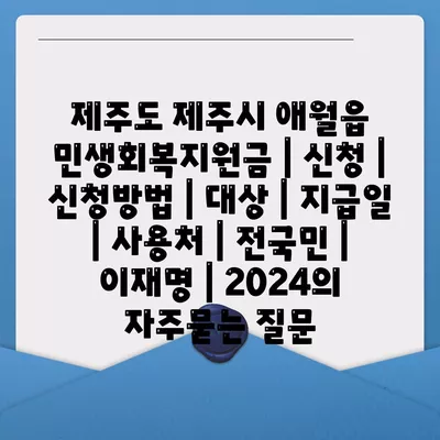 제주도 제주시 애월읍 민생회복지원금 | 신청 | 신청방법 | 대상 | 지급일 | 사용처 | 전국민 | 이재명 | 2024