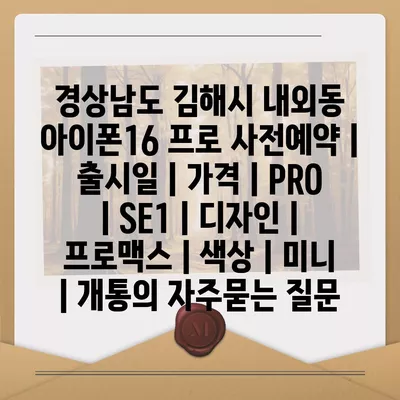 경상남도 김해시 내외동 아이폰16 프로 사전예약 | 출시일 | 가격 | PRO | SE1 | 디자인 | 프로맥스 | 색상 | 미니 | 개통