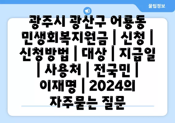 광주시 광산구 어룡동 민생회복지원금 | 신청 | 신청방법 | 대상 | 지급일 | 사용처 | 전국민 | 이재명 | 2024