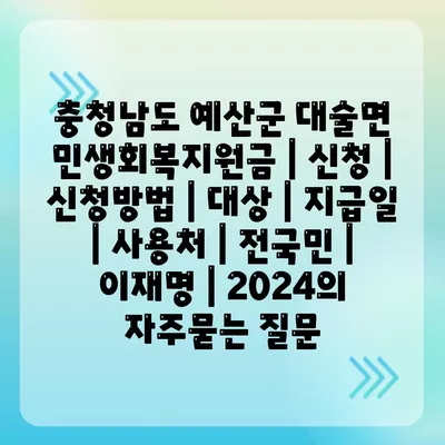 충청남도 예산군 대술면 민생회복지원금 | 신청 | 신청방법 | 대상 | 지급일 | 사용처 | 전국민 | 이재명 | 2024