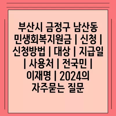 부산시 금정구 남산동 민생회복지원금 | 신청 | 신청방법 | 대상 | 지급일 | 사용처 | 전국민 | 이재명 | 2024