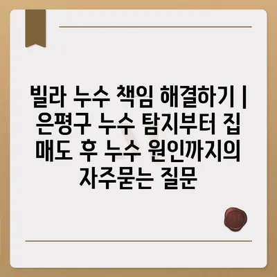 빌라 누수 책임 해결하기 | 은평구 누수 탐지부터 집 매도 후 누수 원인까지