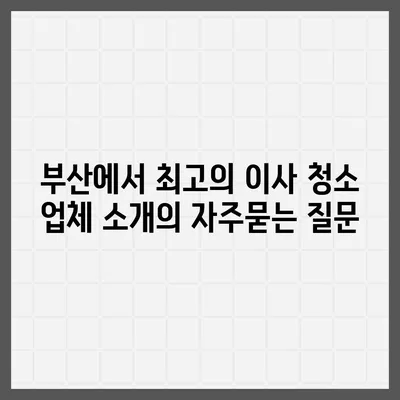 부산에서 최고의 이사 청소 업체 소개