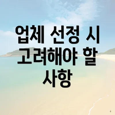 업체 선정 시 고려해야 할 사항