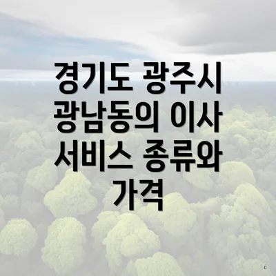 경기도 광주시 광남동의 이사 서비스 종류와 가격