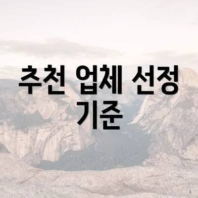 추천 업체 선정 기준