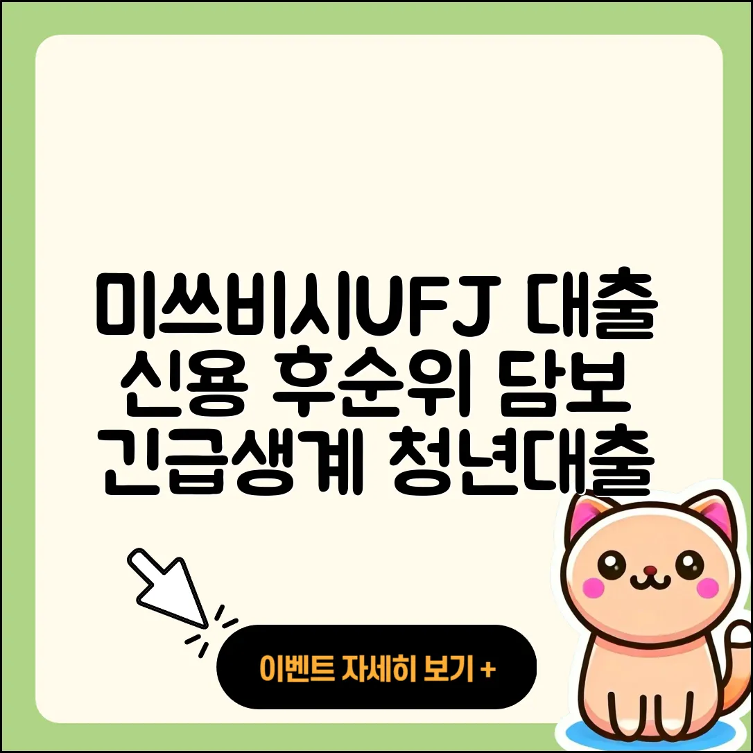 미쓰비시UFJ은행 신용대출 이자 | 후순위담보대출 | 예적금담보대출 | 방법 | 무직자대출 | 신청 | 서민대출 | 주택담보대출 | 정책대출 | 전세자금대출 | 자동차할부대출 | 금리 | 상환방법 | 창업대출 | 햇살론 | 후기 | 승인 | 긴급생계비대출 | 프리랜서대출 | 청년대출 | 조건 | 2025